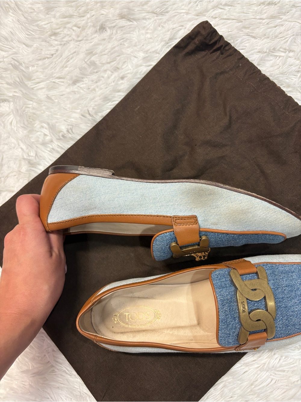 Tods Kate denim loafers blue & tan - Picture 9 of 13